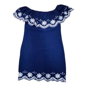 Cynthia Steffe Navy Blue Floral off shoulder Mini Dress size 2 NWOT